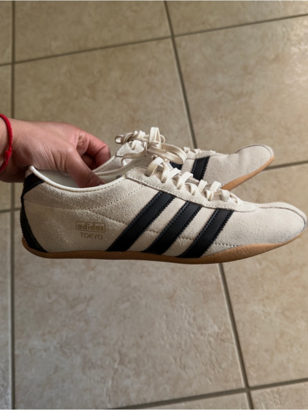 adidas Tokyo Suede Sneakers in Off-White with Black Stripes